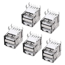 uxcell PCB USB Connector Type-A Dual Port Female Jack 8 Pin Horizontal 90 Degree 5Pcs