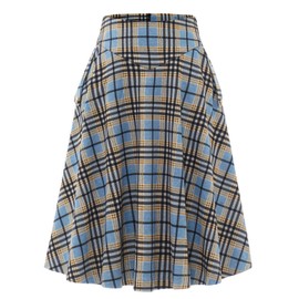 BBONL INEDRESS Skirt Women's Long Vintage Elegant Plaid Winter Skirt, Warm, Elastic Waist, A-Line Skirts, Casual, High Waist, Midi Skirt