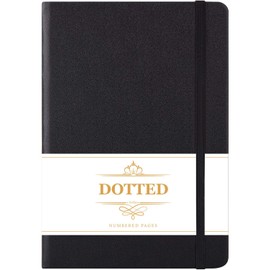 Dotted Notebook - Bullet Grid Hardcover Journal, Dotted Journal with 124 Numbered Pages, Black Smooth Faux Leather, 13x21.5cm Black