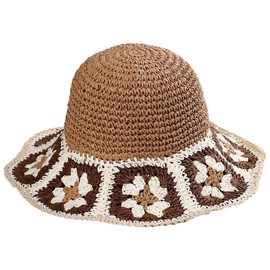Womens Straw Sun Hat Floral Woven Bucket Hat Fishing Hat Beach Hat Hand Woven Foldable Cap