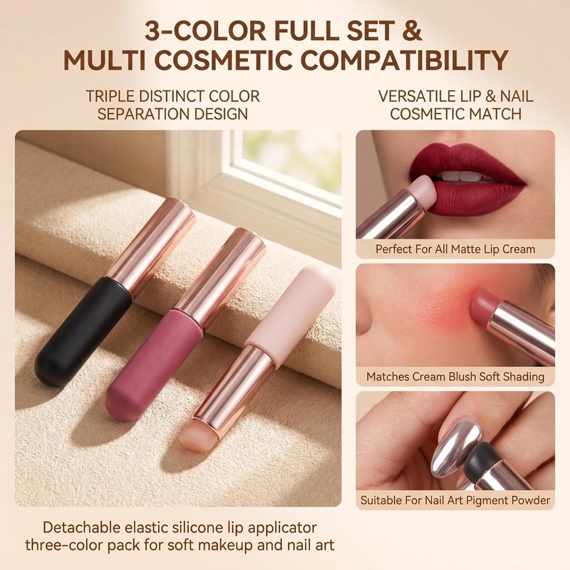 3 Pcs Silicone Round Head Lip Brushes Applicator with Cover