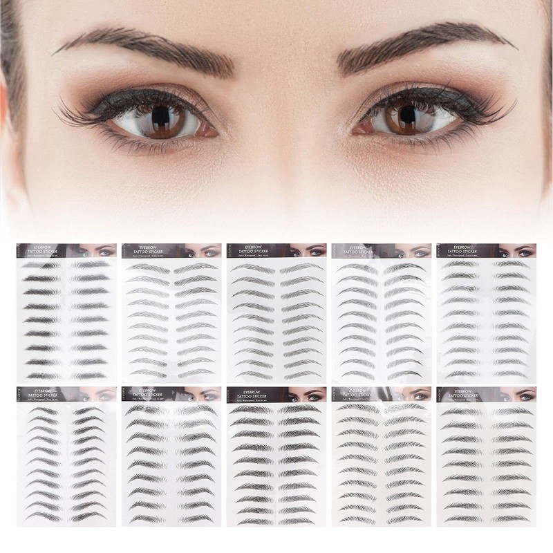 10 Pegatinas Impermeables para Cejas, Juego de Pegatinas Temporales para