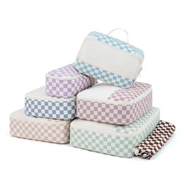 Narwey 7 Teilige Kompression Koffer Organizer, Compression Packing Cubes Backpack Kompression Packwürfel Rucksack, Koffer Organizer Set and Kofferorganizer for Damen and Herren (Kombiniert Checker)