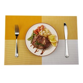 GEFEII Deluxe PVC Woven Vinyl Non-slip Heat-Resistant Grid Yellow Placemats Kitchen Dining Party Environmental Table Mats Place Mats Pad Cushion (Yellow, 6)