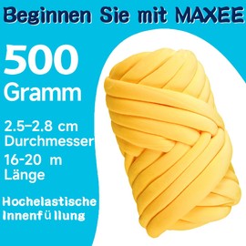 Maxee Thick Wool Yarn 500 g, Chunky XXL Wool for Hand Knitting, Tube Yarn, Arm Knitting, Knitting Wool, Bulky Textile Yarn for Crochet Baskets, Blankets, Cushions, Backpacks, Pet Baskets, Coffee
