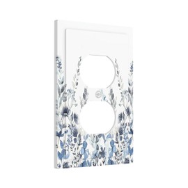 Nadoabtm Outlet Covers Light Blue Watercolor Leaves Plant With Floral 1 Gang Duplex Wall Plate Decorative Switch Plates Electrical Receptacle Faceplate Light Switch Cover for Bedroom Bathroom Decor
