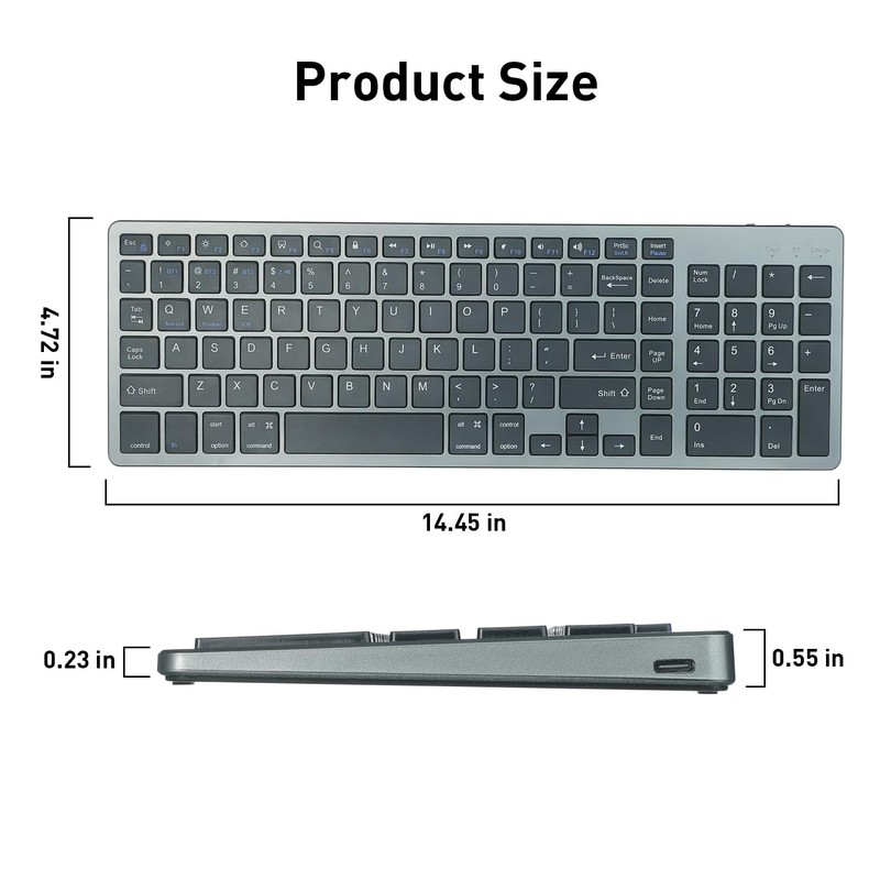 KUNSI Wireless Keyboard,Bluetooth and 2.4G USB Wireless Keyboard,Rechargeable Slim Quiet