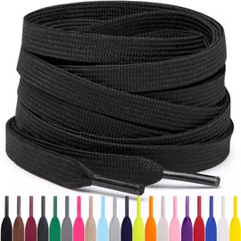 Miscly Flat Shoe Laces for Sneakers, Multiple Lengths and Colors Available (Black, 36″ (91 CM))