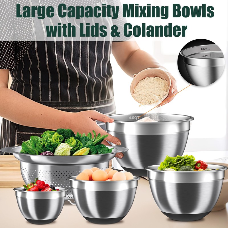 Mixing Bowls with Airtight Lids Set, 4 Stainless Steel Bowls