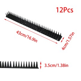 Lilaly 12 Pack 17inch Bird Spikes, Bird Spikes for Outside to Keep Birds Away, Security Fence Spikes Anti-Theft Climb Strips with Nano Glue and Cable tie for Roof, Railing (Black)