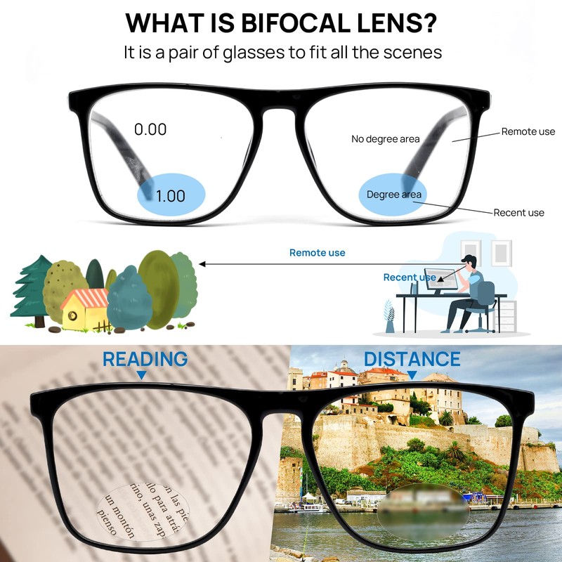 OCCI CHIARI Bifocal Blue Light Glasses 2.5 Mens Large Blue