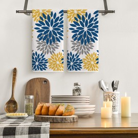 Artoid Mode - Juego de 2 toallas de cocina con diseño floral, color azul oscuro, 12 x 24 pulgadas, paño de microfibra de secado rápido para secado de cocina, juego de 2