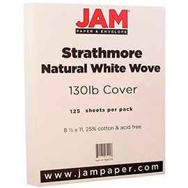 JAM PAPER Extra Heavy Weight 130lb Cardstock - 8.5 x 11 Coverstock - 352 gsm - Natural White Wove Strathmore - 125 Sheets/Pack