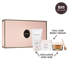Laura Mercier Delicious & Decadent Ambre Vanille Collection, Serum Body Cream with 48HR Hydration, Hydrating Body Wash to Soften and Smooth Skin, Honey Bath Gel, Foaming Bubble Bath, Holiday Gift Set