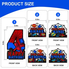 3Pcs Superhero 4th Birthday Number Sign Centerpiece - Superhero Theme Table Decorations for Boys 4th Birthday Party Supplies