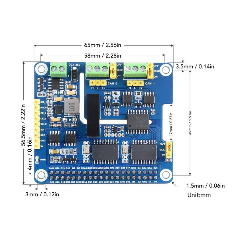 CAN Bus Expansion Board Dual Chip Stackable 2 Channel Isolated