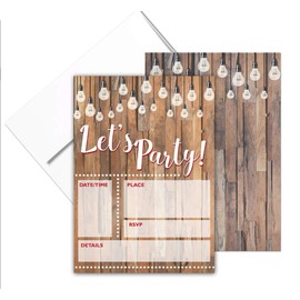 Let's Party - Invitaciones rústicas de fiesta con sobres - 25 invitaciones y sobres - Boda, baby shower, cena de ensayo, fiesta de cumpleaños (véase rustica)