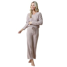 Softies Ultra-Soft Solid Marshmallow V-Neck Lounge Set for Women, Coco, L