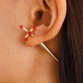 Inateannal Gothic Dagger Sword Earrings Red Crystal Dagger Earrings Ruby Sword Ear Jacket Earrings Gold Sword Dangle Earrings Punk Dagger Drop Earrings Jewellery for Women and Girls, Zinc, No Gemstone