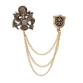 Brooch Lapel Pin for Men Royal Eagle Bird with Star Top Hanging Chain and Shield Lapel Pin Badge Coat Suit Wedding Gift Party Shirt Collar Accessories