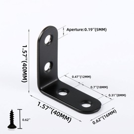 20 Pack L Brackets for Shelves Corner Brace| 1.5 Inch Heavy Duty Stainless Steel Wall Mount Bracket| Black Metal Small Braces with 40 Screws for Wood Furniture