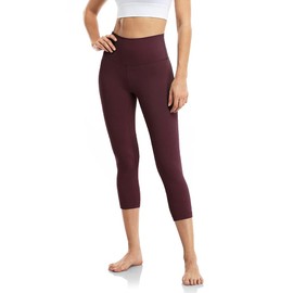 HeyNuts Workout Pro High Waisted Yoga Capris Leggings for Women, Tummy Control Compression Running 3/4 Cropped Pant 21'' Cassis L(12)