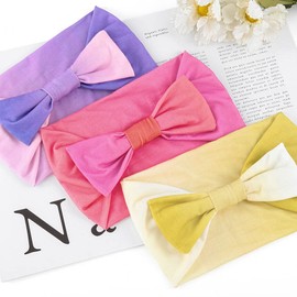 Bohend Bow Headbands Wide Stretch Knotted Hair Bands 3Pcs Head Bandana Non Slip Workout Yoga Sweatband Hair Accessories for Women and Girls (B)