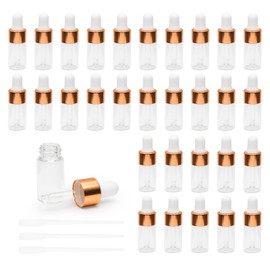 30pcs 3ml Dropper Bottle,Empty Mini Bottles with 3pcs Dropper Pipettes Golden Aluminum Alloy Cap,Refillable Small Sample Vials Container for Essential Oils Perfume Cosmetic Liquid