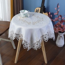 Inmerget Elegant White Lace Tablecloth Table Cover for Wedding Party Home Kitchen Living Room Table Decoration Round 48inch/120cm