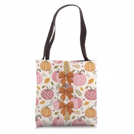 Pink Pumpkins, Fall Leaves, Plaid, Autumn Season Decoration Tote Bag