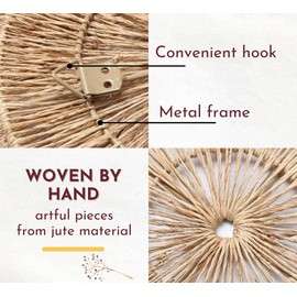 CHI AN HOME 18 Inch Wicker Jute Wall Decor, Set of 5 Large Woven Jute Wall Plates, Large Decorative Baskets for Wall Arts, 18", 14", 11", 8", 7", Farmhouse Wall Hanging for Bedroom, Living Room, Dining Room