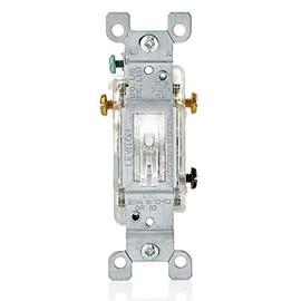 Leviton L1463-2C 15 Amp, 120 Volt, Toggle LED Illuminated 3-Way Switch, Residential Grade, Grounding, Clear