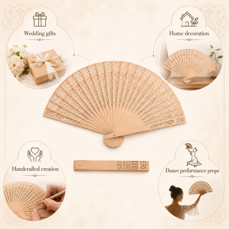 Ligynotu 6Pcs Vintage Bamboo Folding Fans Wedding Wooden Hollow Carved