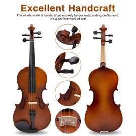 Poseidon Stringed Musical Instruments - Premium Handcraft Violin for Kids Adults 4/4 Violin w/Case, Violin Bow, Horse Bridge, Extra Strings, Shoulder Rest, Rosin, Clip-on Tuners - Natural Matte