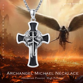 XIXLES St Michael Necklace for Men 925 Sterling Silver Cross Saint Michael Necklace Crucifix Archangel Michael Pendant Necklace Archangel Protection Jewelry