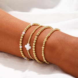 VIROMY 4pcs Gold Bracelets for Women 14K Gold Plated Tennis Bracelet for Women Minimalist Stackable Bracelets Petite Jewellery Gifts for Her, Brass, No gemstone