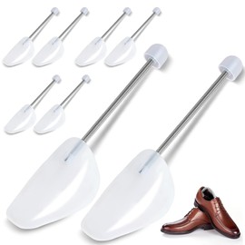 Jidyllic Plastic Shoe Trees for Men,4 Pairs White Adjustable Shoe Stretcher Shoe Shaper with Spiral Spring Flexible Shoe Tree Shaper Expander Men for UK 6-11/EU 39-45