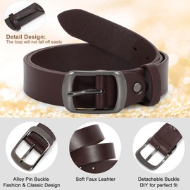 VONMELLI 2 Packs Women Leather Belts for Jeans Fashion Leather Ladies Waist Belt Black Coffee Large