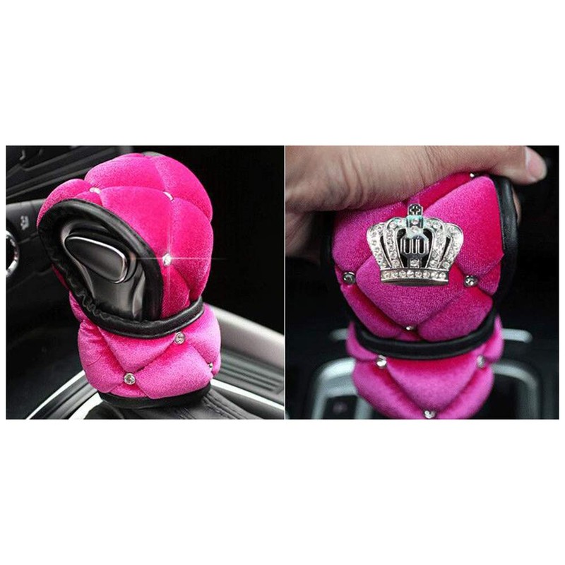 Siyibb Soft Plush Car Gear Shift Cover Crystal Crown Car