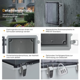 Junction Box Waterproof IP67 ABS Cable Junction Box for Waterproof Distribution Box with Lock and Wall Mounting Accessories Transparent Control Cabinet Outdoor (24 x 17 x 10 cm)