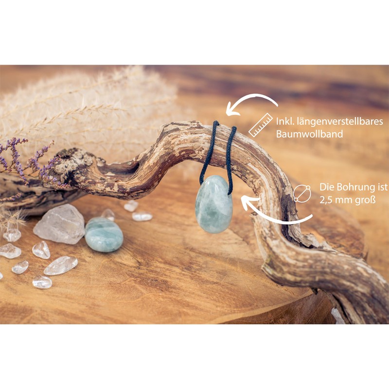 Lebensquelle Plus Aquamarine Teardrop Pendant | Drilled Tumbled Stone Pendant