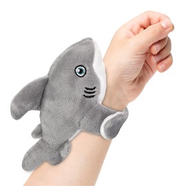 DolliBu Shark Stuffed Animal Slap Bracelet - Fluffy Wild Animal Magnetic Snap Bracelet for Kids, Wearable Wrist Band Accessory Toy for Children's Play and Party Favor - 6 Inches