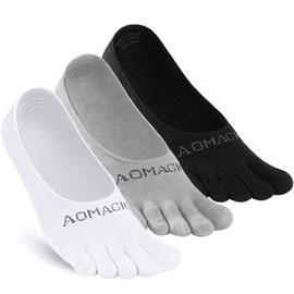 aomagic Toe Socks No Show Women Men Liner Socks Invisible Non-Slip Low Cut Finger Socks Soft Breathable, White/Black/Grey Large - 3 Pairs