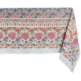 ATOSII Bella - Mantel rectangular de verano de 100 % algodón, estampado de bloques indios, floral, cenadores, fiestas, bodas, al aire última intervensión, día festivo, 60 x 108 pulgadas, 8 plazas, I