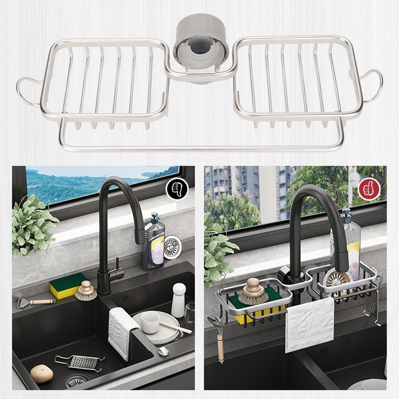 Faucet Storage Shelf Aluminum Plastic Two Containers with Towel Rod