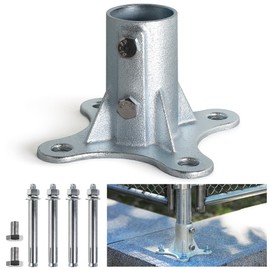 Prinfort 4 Pack Post 2" (Actual: 1 7/8" OD) Chain Link Fence Post Floor Flange, Suitable for Chain Link Fence Posts, Light Posts, mailboxes, and Other Steel Round Post Galvanized Fence Flange Base