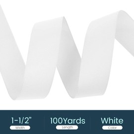 Cinta de grogrén blanca de 1-1/2 pulgadas x 100 yardas, cinta de grogrén premium para costura, envoltura de regalos, fabricación de lazos, decoración de boda, envoltura y más (blanco)