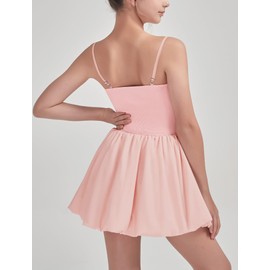 EXARUS Girls Ruched Puffy Bubble Cute Dress Teen Adjustable Spaghetti Strap Mini Dresses Casual Homecoming Summer Cami for Pink 10 Years