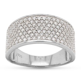 SAVEARTH DIAMONDS Round Cut Lab Created Moissanite Diamond Dome Ring In 14K White Gold Over Sterling Silver Stacking Band Ring For Men (VVS1 Clarity, 1.35 Cttw) Ring Size-8