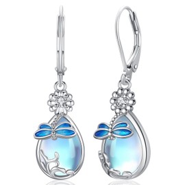 Moonstone Earrings Sterling Silver 925, Original Moonstone Earring Hanging for Women Girls Moonstone Jewellery with Gift Box, Sterling Silver, Moonstone